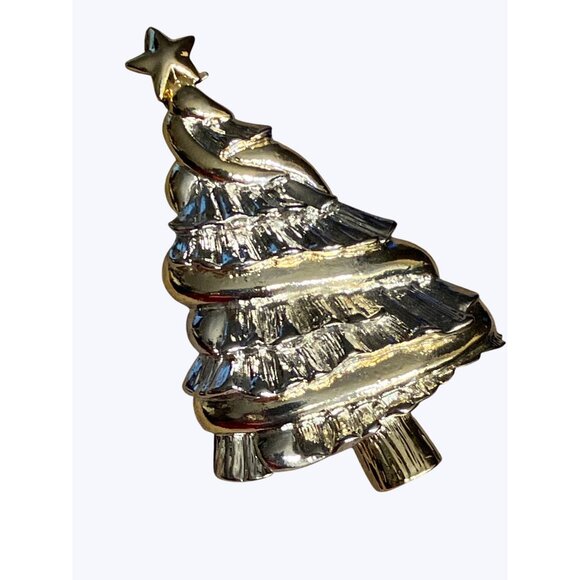Christmas Tree Brooch Pin With Star Accent Vintage Holiday Jewelry - Picture 5 of 7